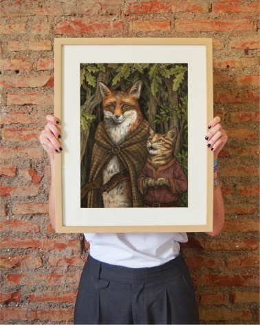 Affiche du Roman de Renart, Renart et Tibert le chat, dessinée par Adeline Martin