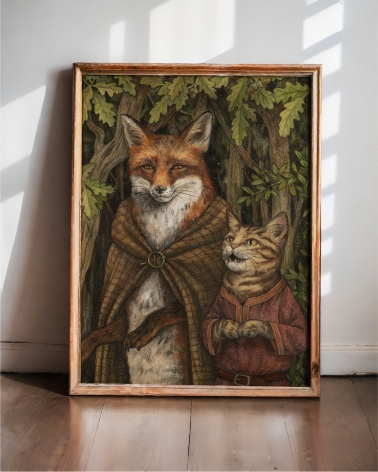 Affiche du Roman de Renart, Renart et Tibert le chat, dessinée par Adeline Martin