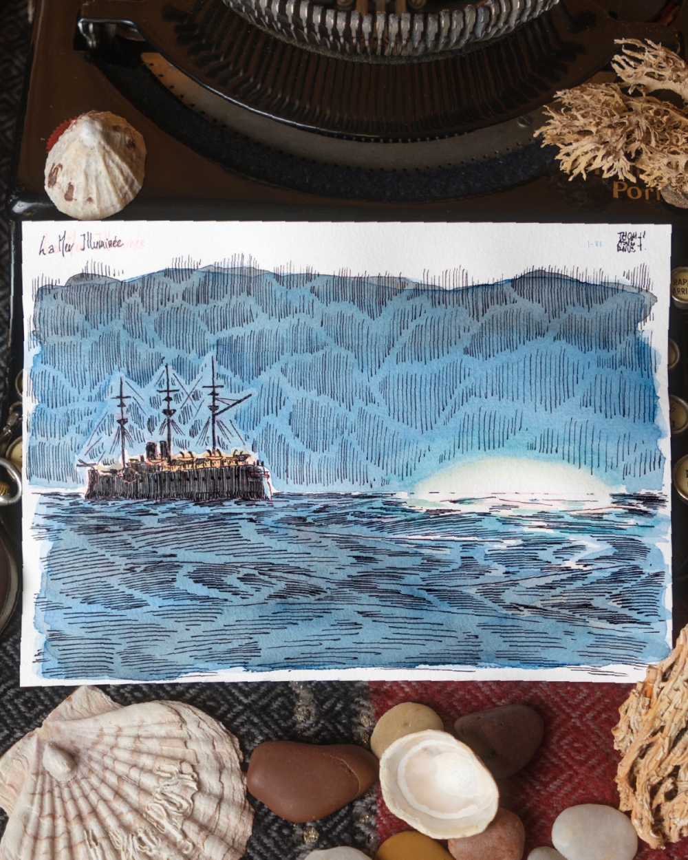 Illustration Originale de Thomas Vernus pour 20 000 Lieues sous les Mers de Jules Verne.