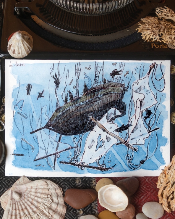 Illustration Originale de Thomas Vernus pour 20 000 Lieues sous les Mers de Jules Verne.