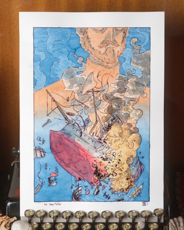 Illustration Originale de Thomas Vernus pour 20 000 Lieues sous les Mers de Jules Verne.
