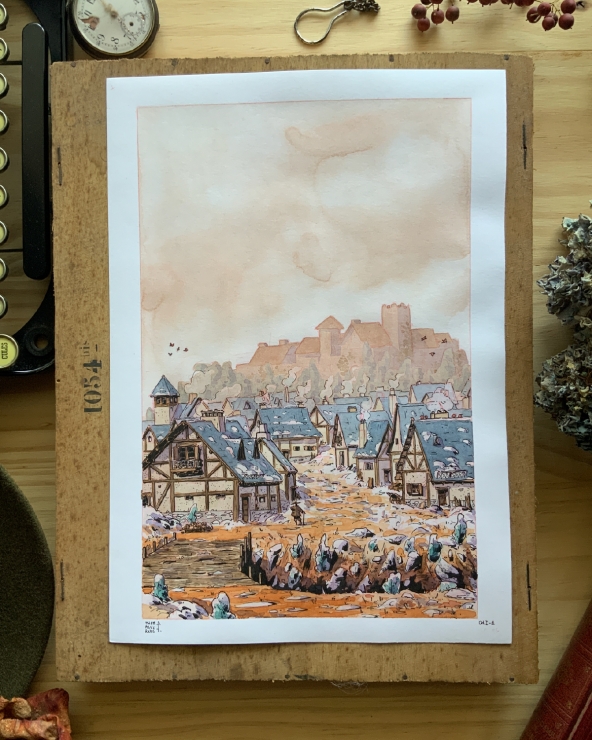 Illustration Originale de Thomas Vernus pour Le Chateau de Franz Kafka.