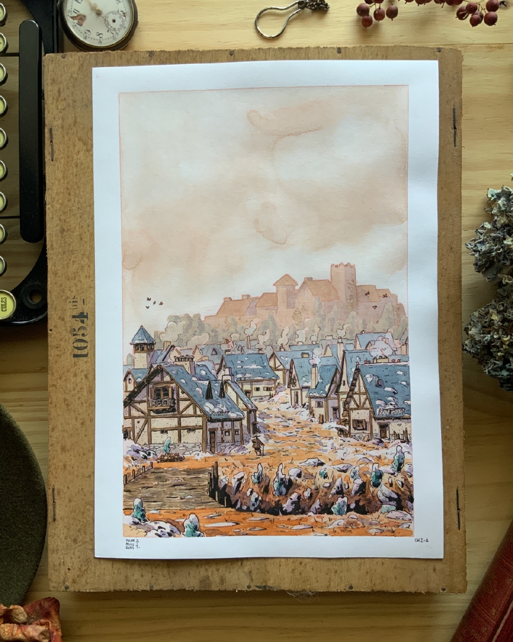 Illustration Originale de Thomas Vernus pour Le Chateau de Franz Kafka.