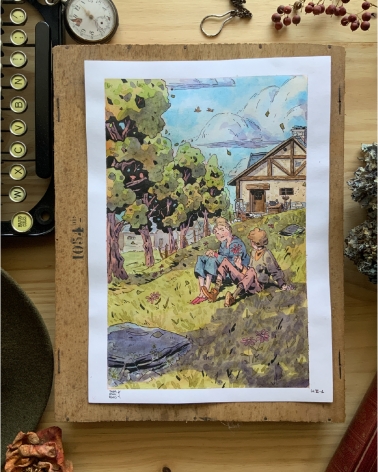 Illustration Originale de Thomas Vernus pour Le Chateau de Franz Kafka.