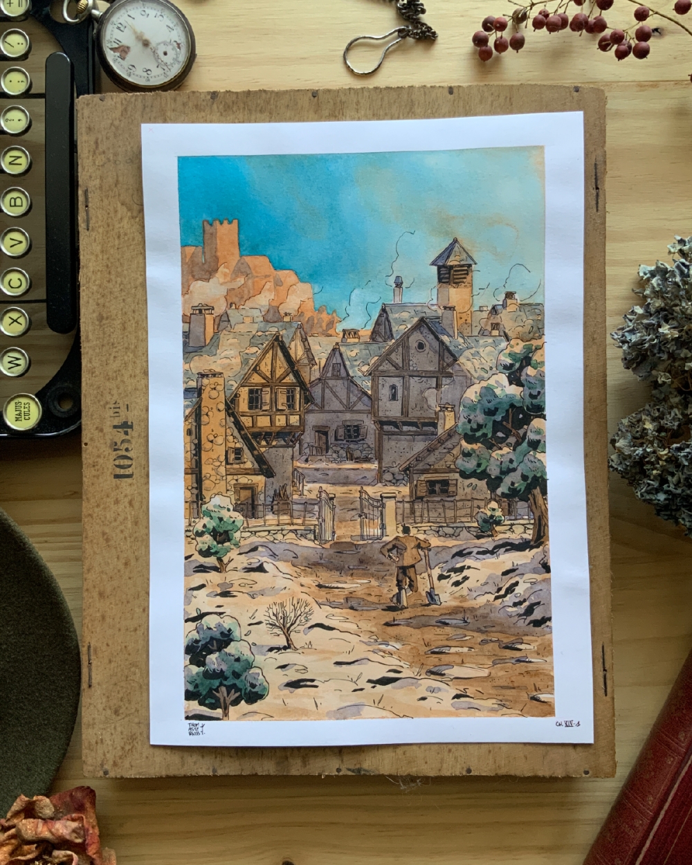 Illustration Originale de Thomas Vernus pour Le Chateau de Franz Kafka.