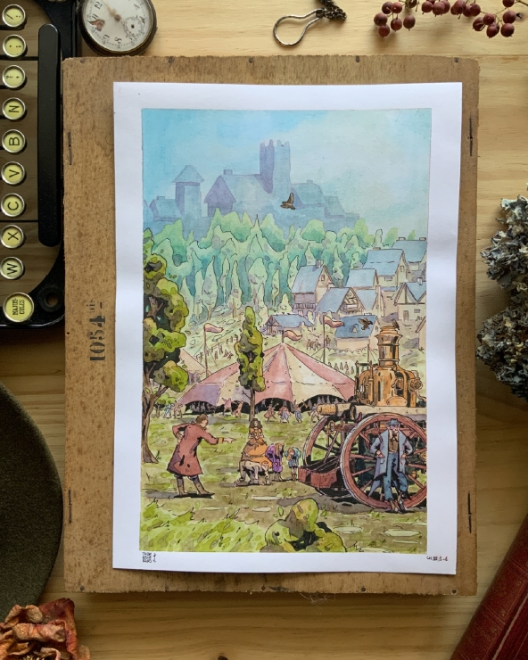 Illustration Originale de Thomas Vernus pour Le Chateau de Franz Kafka.