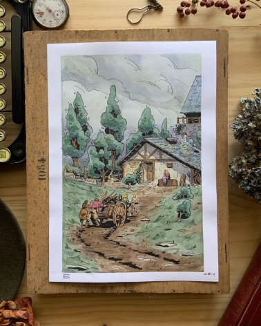 Illustration Originale de Thomas Vernus pour Le Chateau de Franz Kafka.